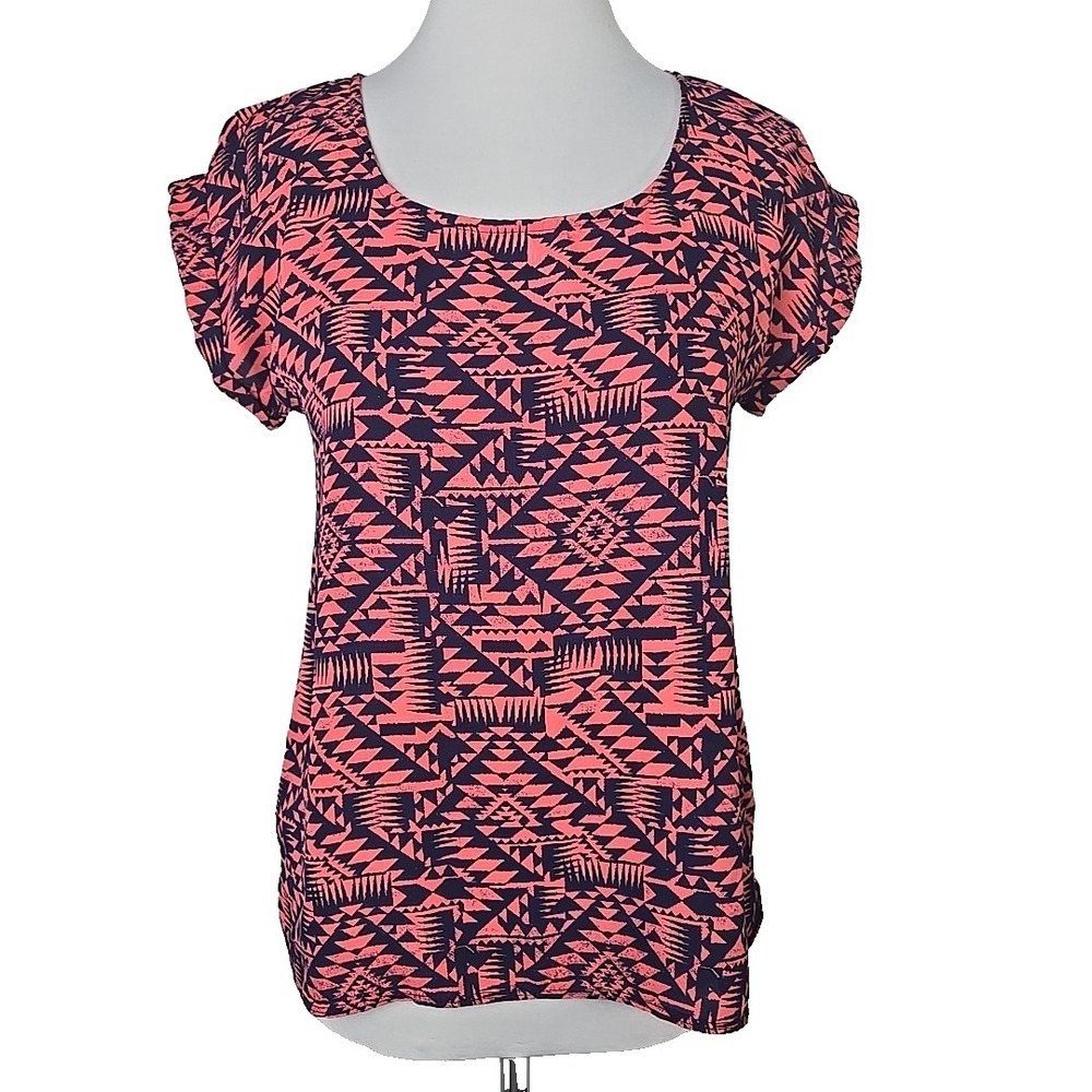 Pink Rose Geo Print Exposed Zipper Sleeveless Blouse Top Junior Size Small
